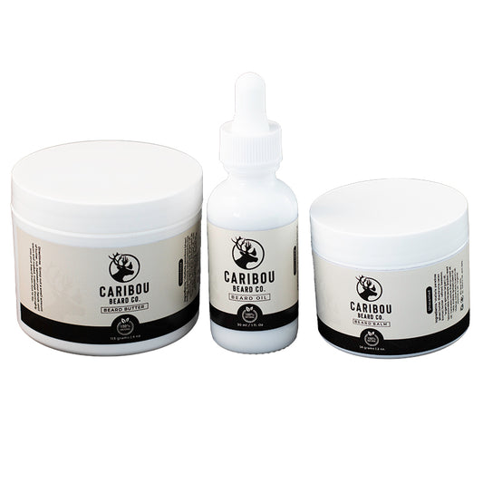 Image of Caribou Beard Co's Beard Butter, Beard Oil, and Beard Balm together as a bundle